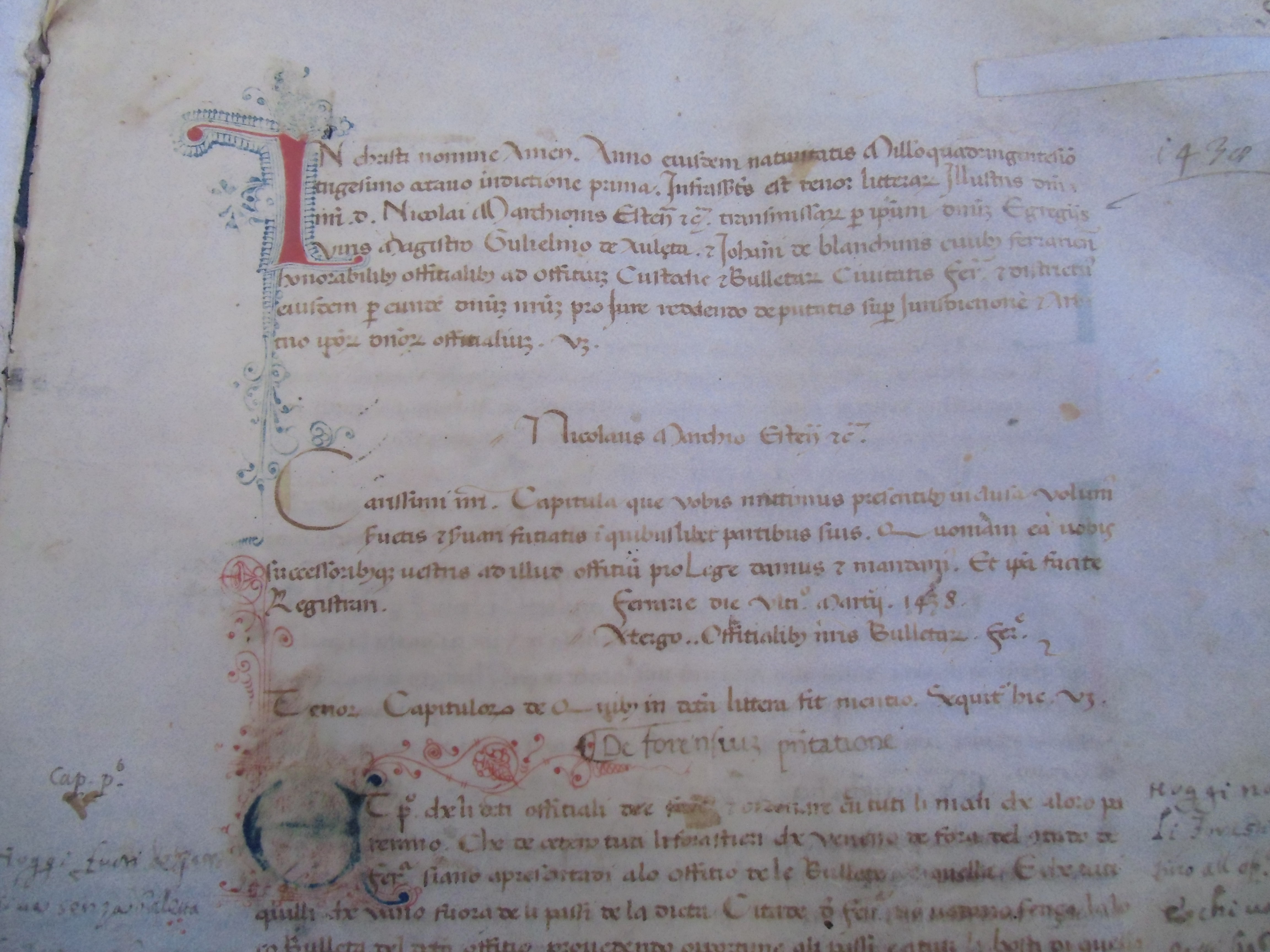 Incipit statuto bollette Fe (1438)