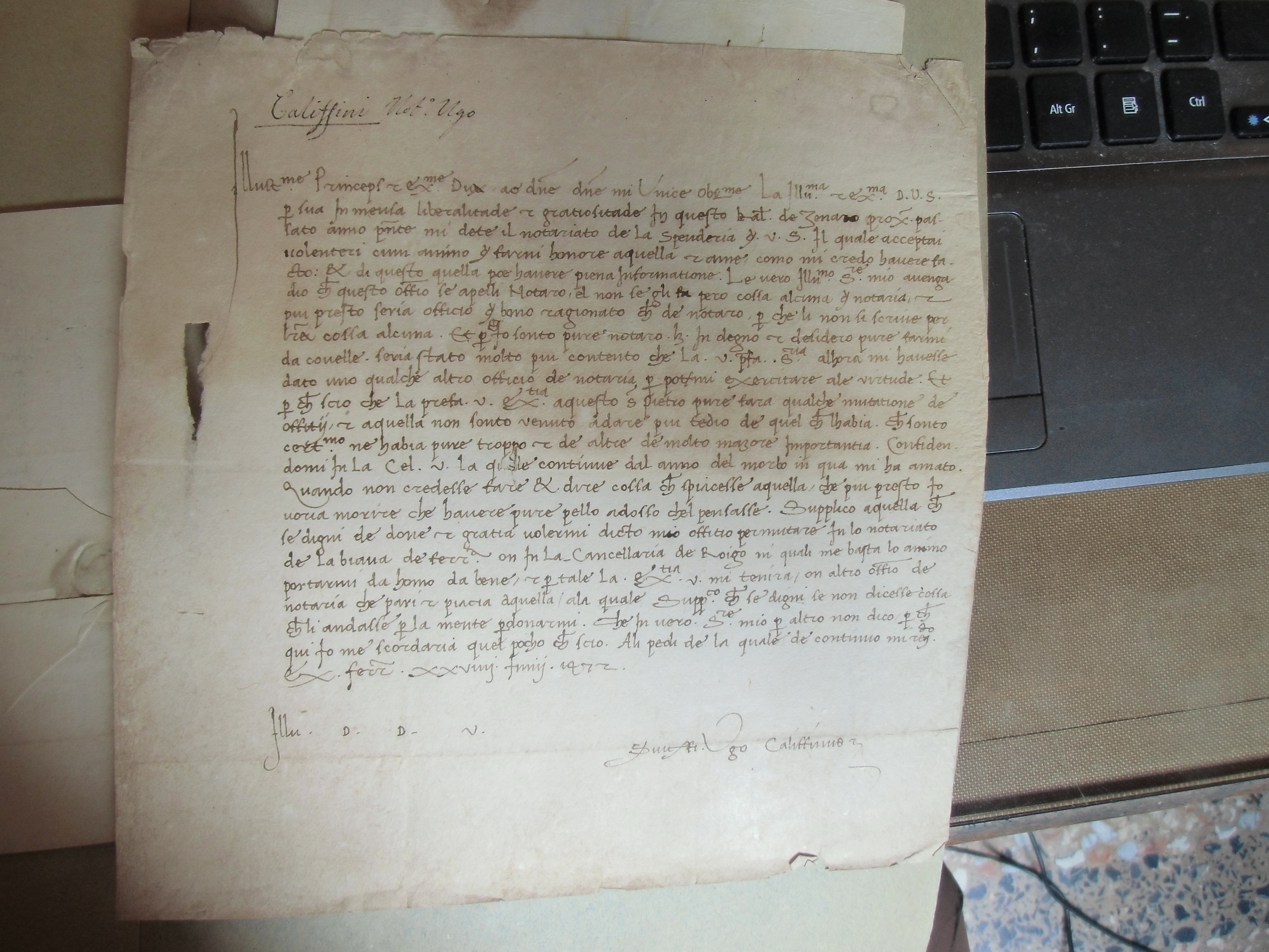lettera di Caleffini 1472