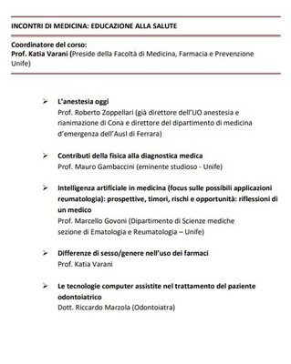 INCONTRI DI MEDICINA: EDUCAZIONE ALLA SALUTE