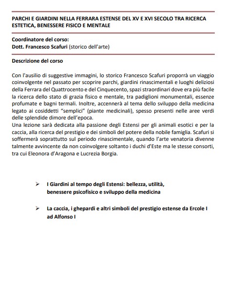 PARCHI E GIARDINI NELLA FERRARA ESTENSE DEL XV E XVI SECOLO TRA RICERCA ESTETICA, BENESSERE FISICO E MENTALE